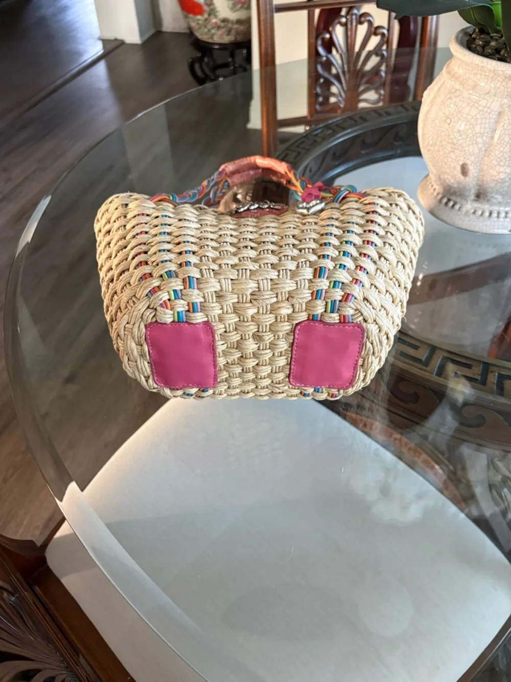 🩷🩷BRIGHTON VINTAGE VIENNA NATURAL STRAW & PINK LEATHER TRIM TOTE BAG!🩷🩷